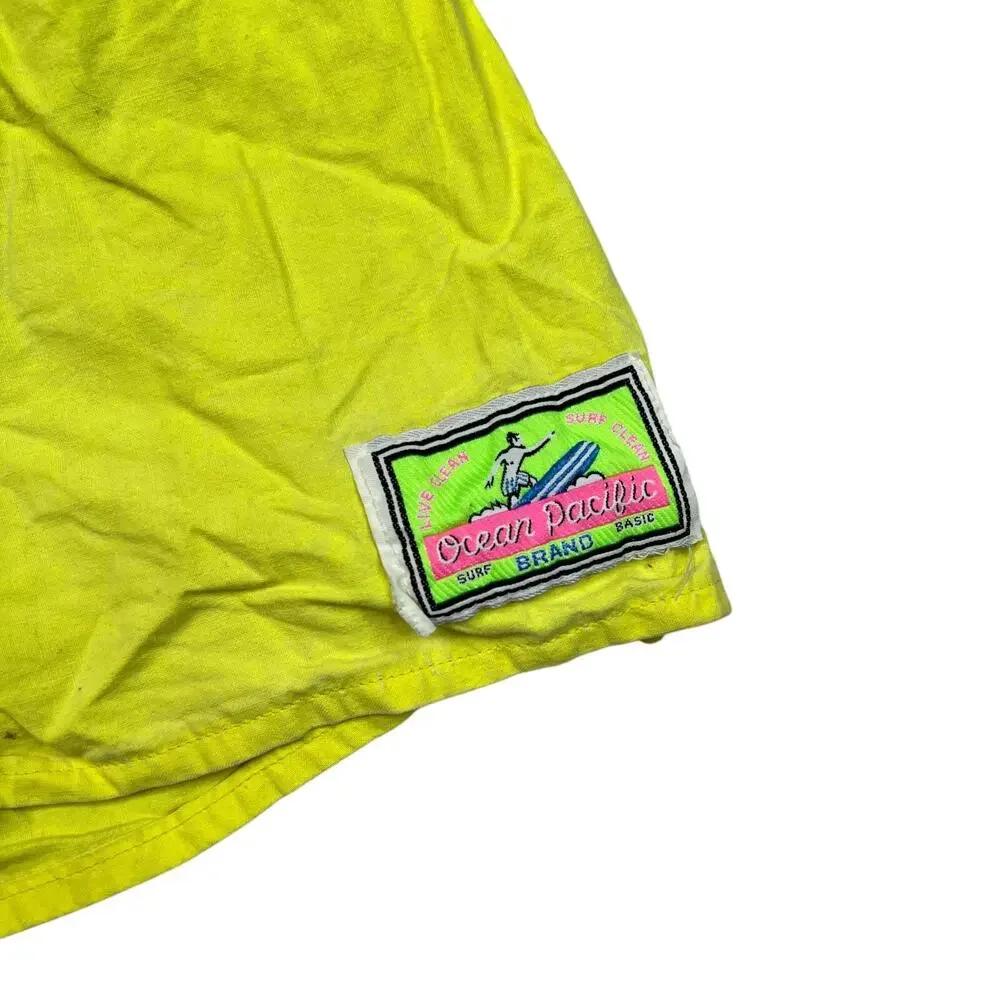 Ocean Pacific OP VTG 80s Swim Trunks Shorts Mesh Liner Neon Yellow Boys Small